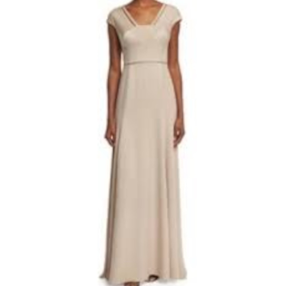 Mother Of Bride/ Groom Crepe Satin Paneled A-line Gown W/ Silver Lace Inserts